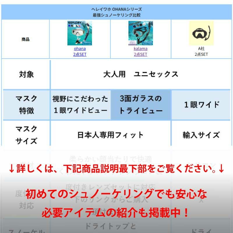 ドライスノーケル付きシュノーケリング2点セットHeleiWaho