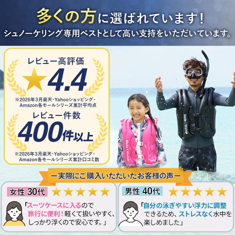 スノーケリングベスト(シュノーケリングベスト)の新提案！HeleiWaho/ヘレイワホインフレータブルシュノーケリングベスト子供(Kids＆Jr)用浮き輪のように膨らます旅行にも最適の最小サイズ！シュノーケリング用フローティングベスト！