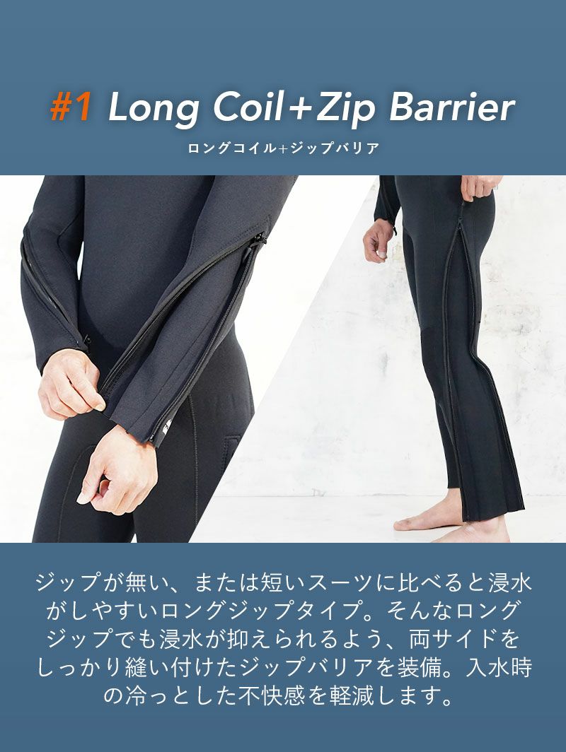 着やすさ」を最優先5mm×4mm ロングファスナーウェットスーツ メンズ