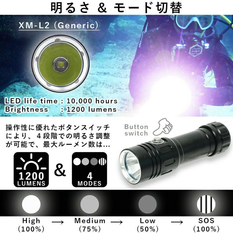 ハイエンドモデル1200ルーメン ダイビングライト UW LED ハンド ライト