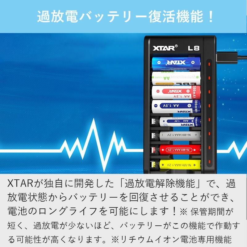 単3 単4 リチウムイオン 電池 急速 充電器 XTAR L8 エクスター