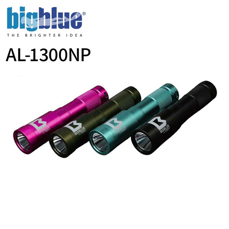 水中ライトbigblueAL-1300NPLEDハンディライトスポットビームピンポイント4段階調光SOS点滅プッシュ式スイッチ防水耐圧耐腐食アルミ写真静止画マクロ撮影機材コンパクト軽量小型ダイビングマリンスポーツビッグブルー