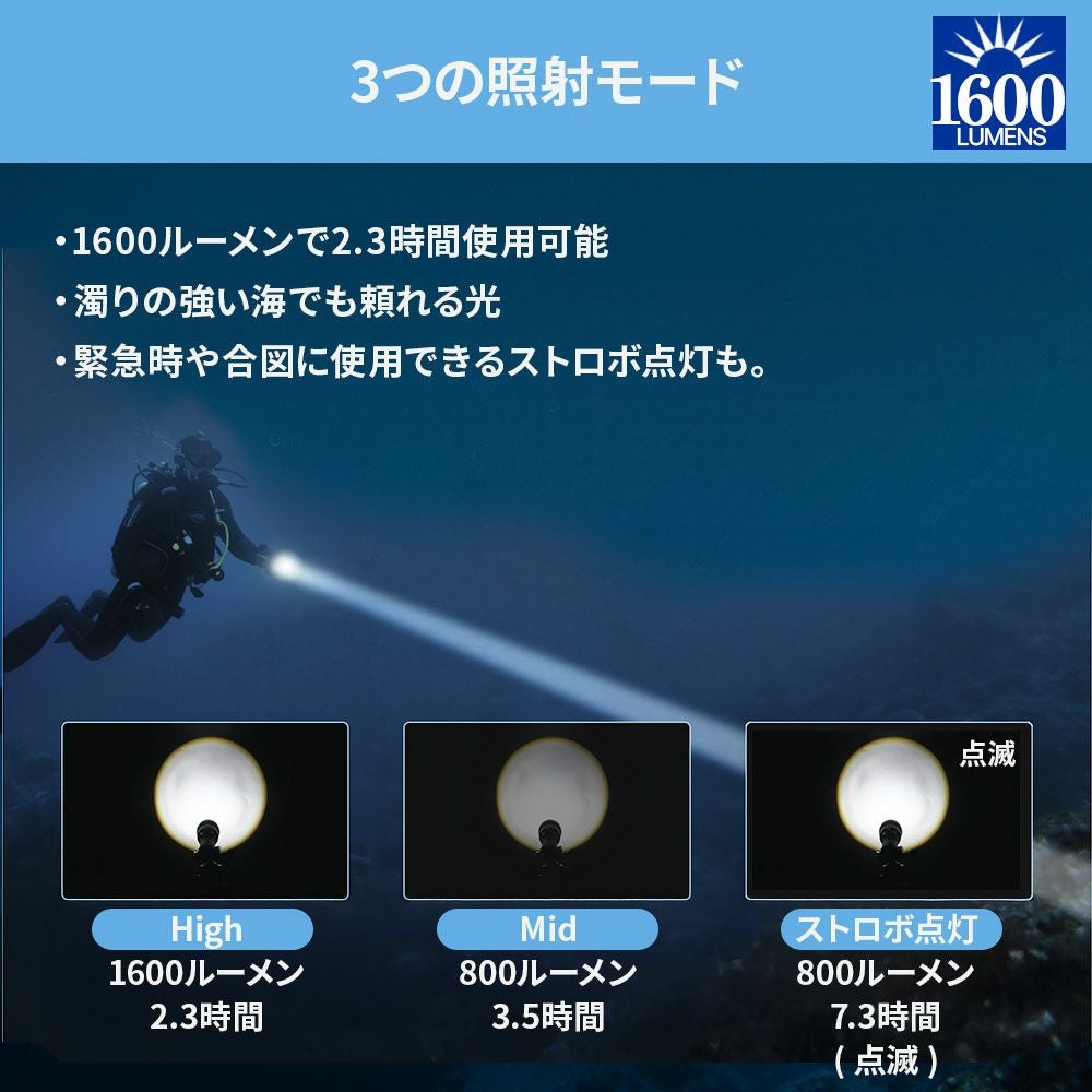 XTAR D40 ZOOM 1600水中ライト LED ダイビングライト 防水 コンパクト